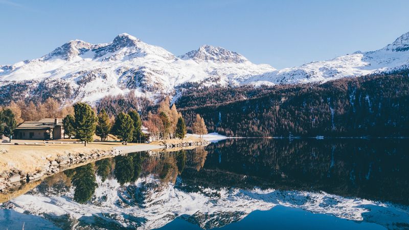 mountains, clouds, lake, river, 4k