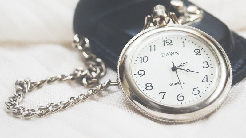 pocket watch, clock face, chain, 4k