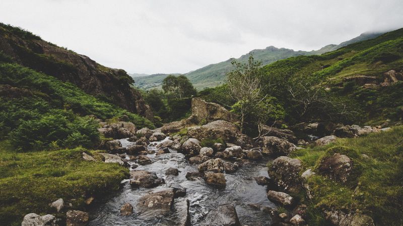river, rocks, flow, mountains, 4k
