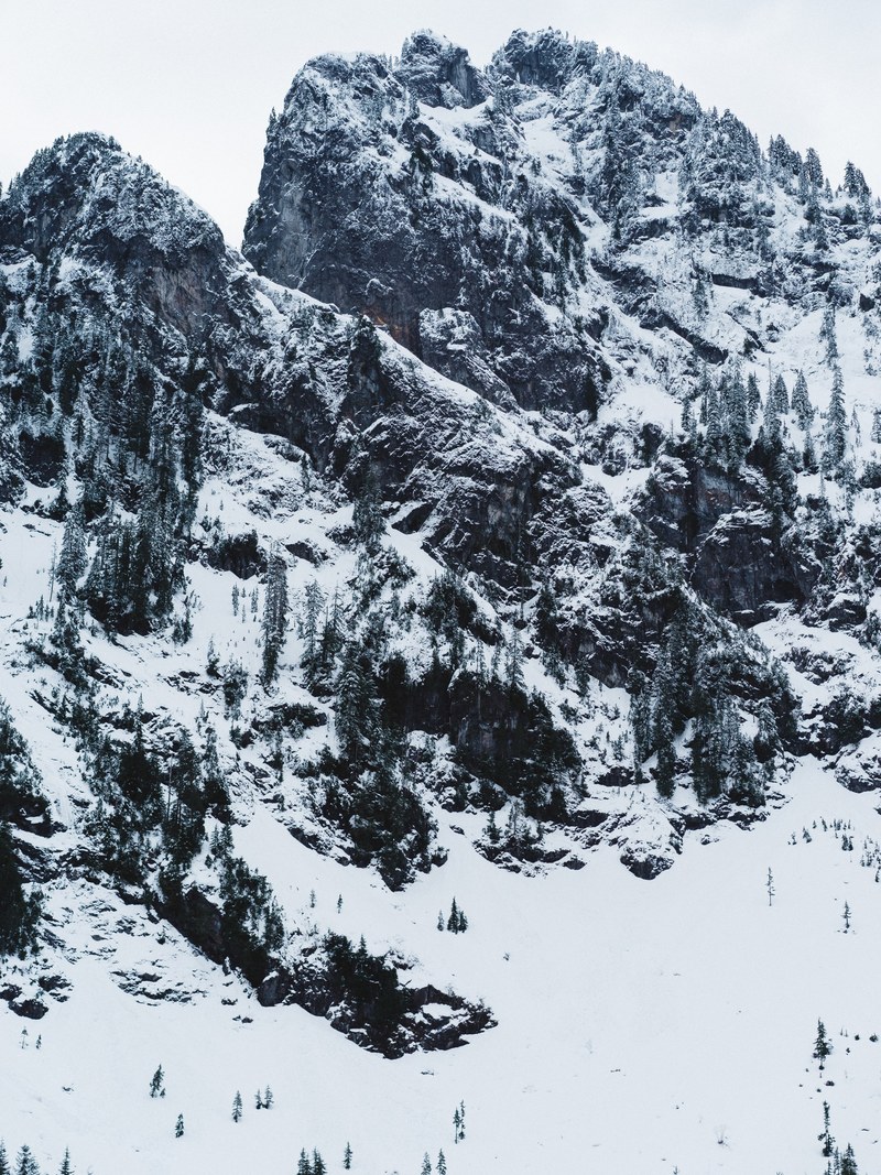 snowy mountain slopes near heather lake covered with pine forests, snowy mountains heather lake 4k