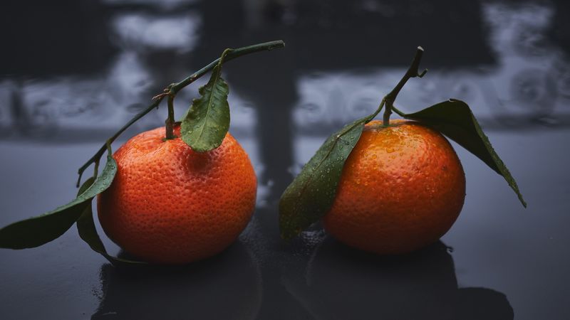 tangerines, drops, fruit, citrus, 4k