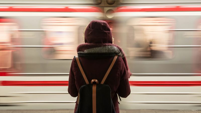 traveler, backpack, loneliness, train, station, speed, 4k