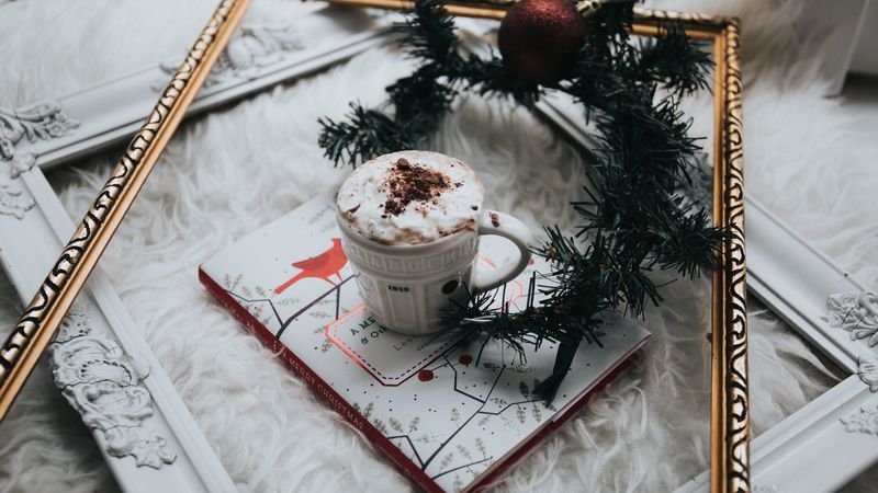 coffee, latte, chocolate, notebook, christmas, 4k