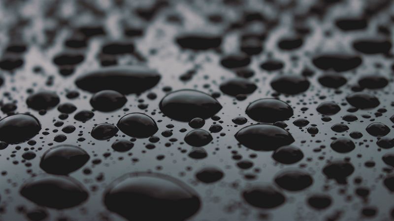 drops, surface, close-up, black, 4k