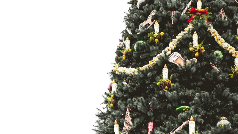 christmas tree, ornaments, candles, 4k