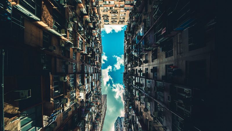 building, architecture, bottom view, 4k