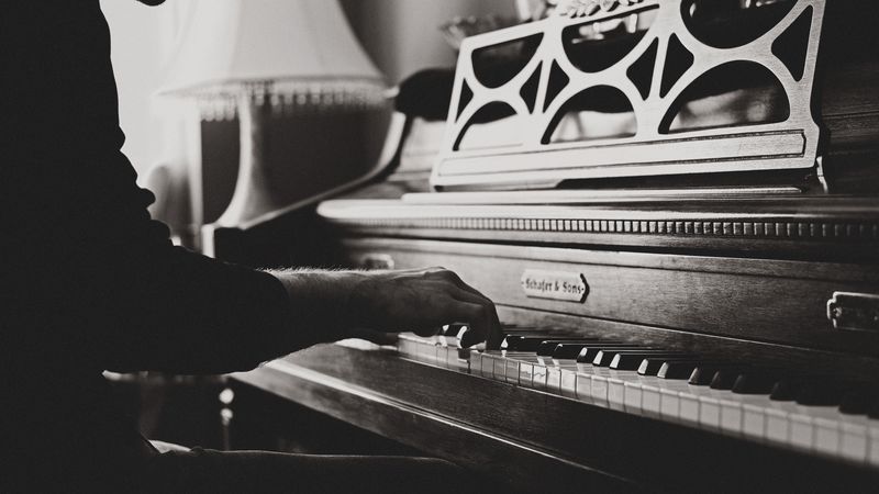 piano, hands, vintage, music, bw, 4k