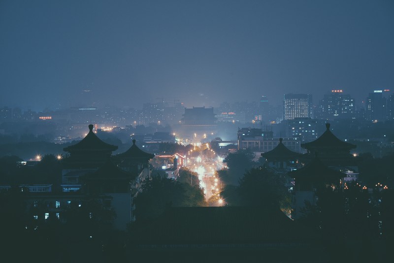 nighttime view of city light up in china, china at night 4k