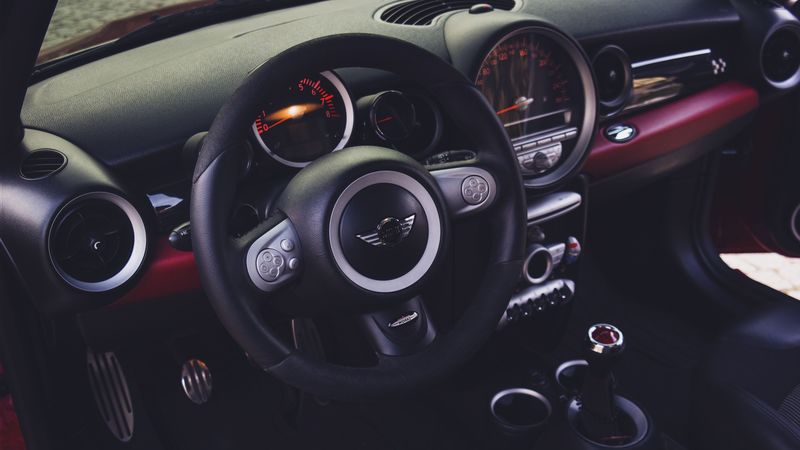 mini cooper, steering wheel, car interior, 4k