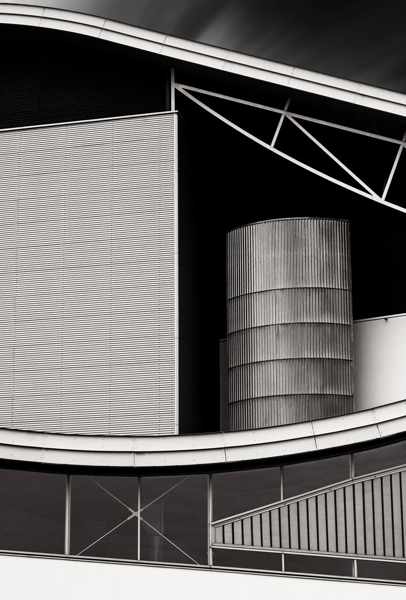 black and white shot of modern abstract urban building architecture, monochrome urban abstract 4k