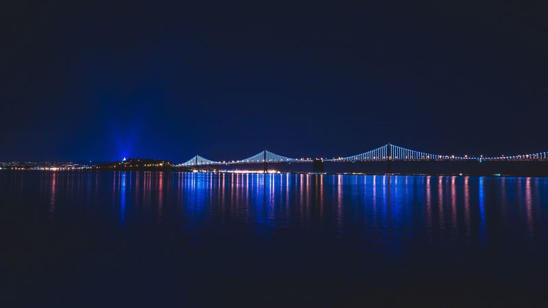 bridge, night, city, river, 4k