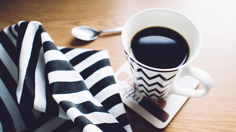 cup, coffee, towel, spoon, 4k