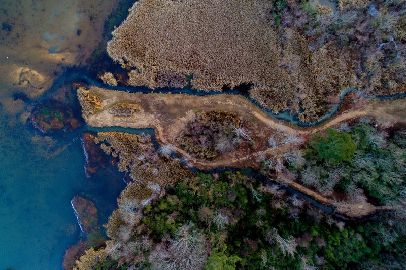 drone view of the river estuary at guntersville alabama united states, river estuary drone view 4k