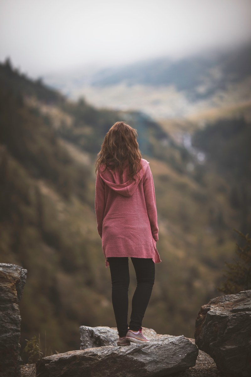landscape woman mountain and chill hd, 4k