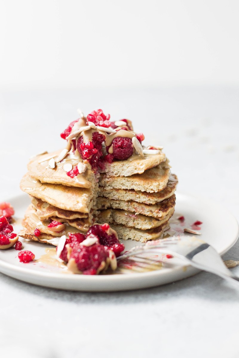 paleo pancakes with raspberries amp almond butter 4k