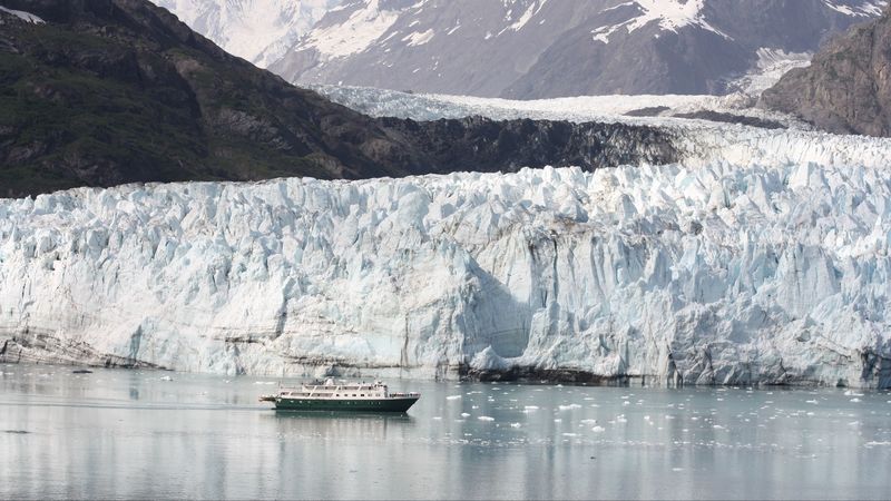 alaska, glacier, bay, ship, 4k