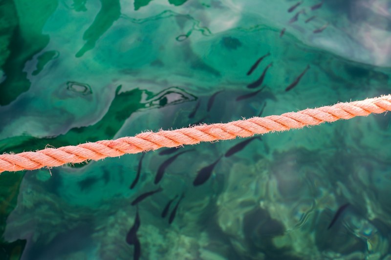 a rope sitting along the water near the italian island isola del giglio, rope above water 4k