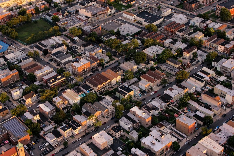 urban neighborhood aerial view and house 4k