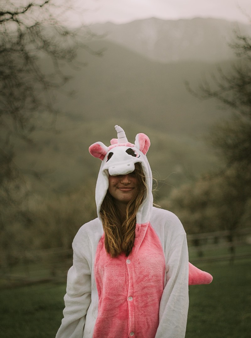 a happy woman wearing a hooded cow hoodie, _childhood 4k
