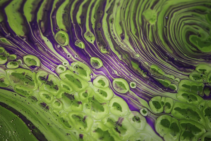 abstract fluid painting purple green and white 4k