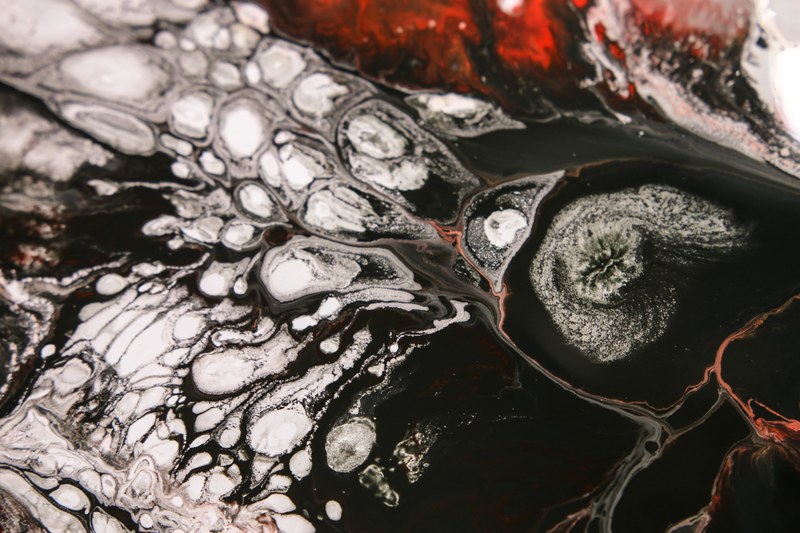 abstract fluid painting white cells 4k