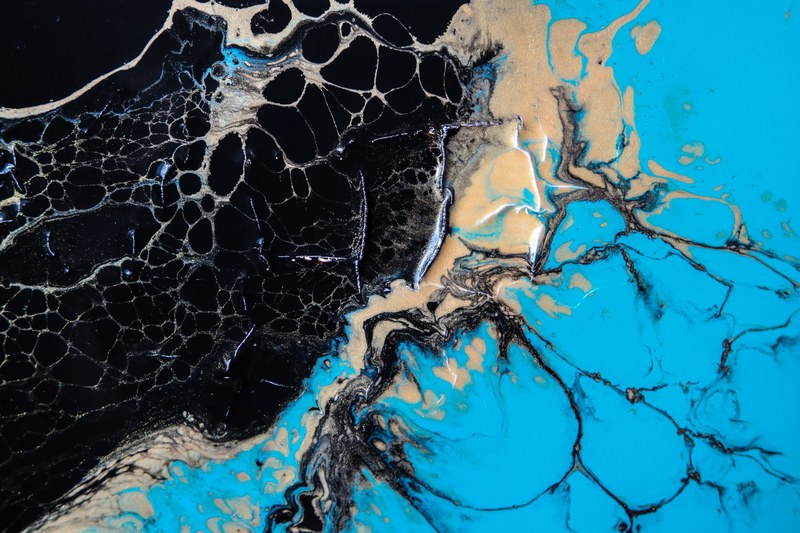 black silver gold and blue paint blending together in bellingham, abstract painting gold teal and black 4k