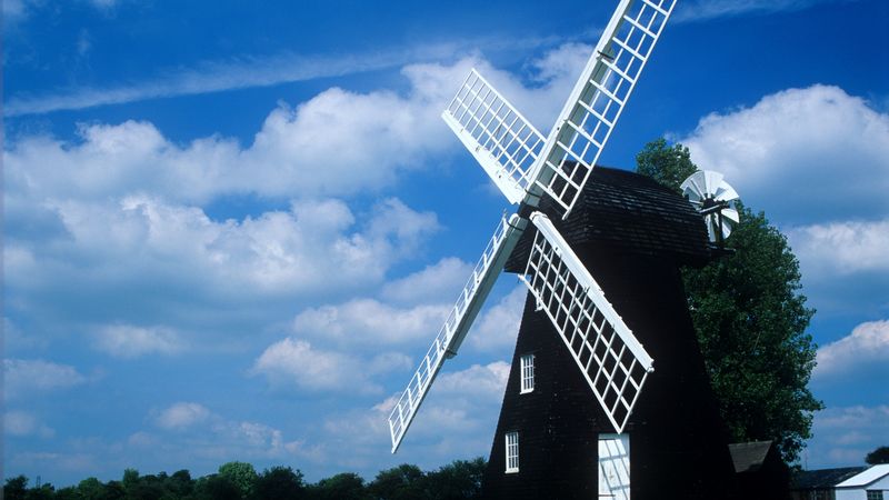 mill, field, summer, clouds, 4k