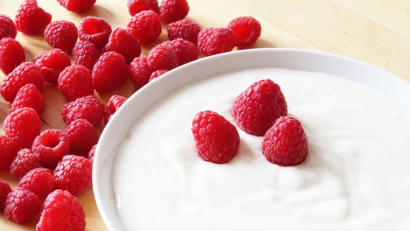 raspberries, berries, yogurt, 4k