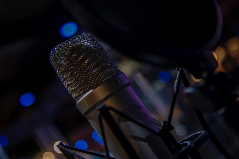 macro of microphone and recording equipment, broadcaster microphone 4k