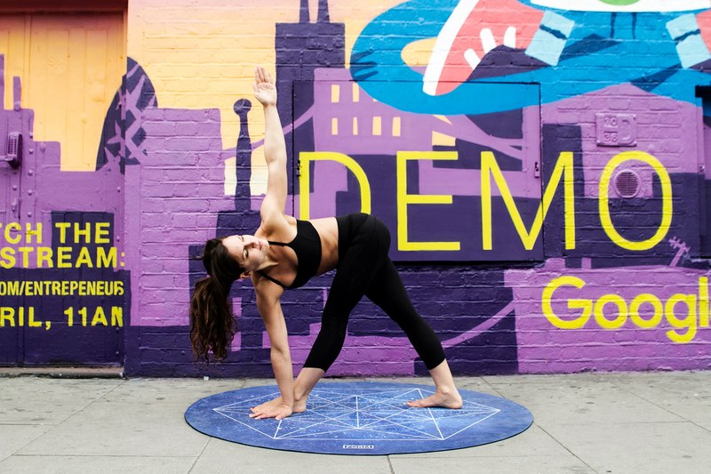 triangle pose on form cosmos yoga mat 4k