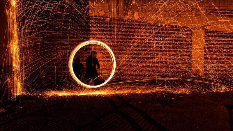 circle, sparks, glow, dark, 4k