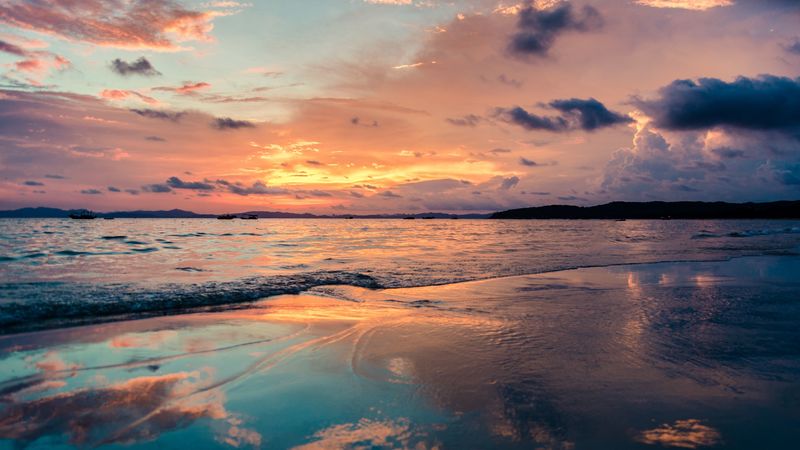 sea, beach, sunset, 4k