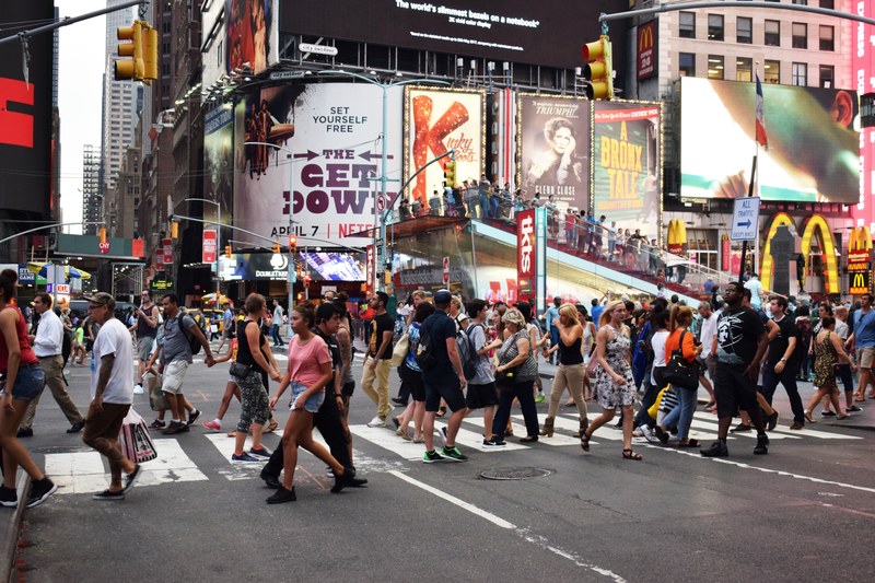 person urban street life and times square 4k
