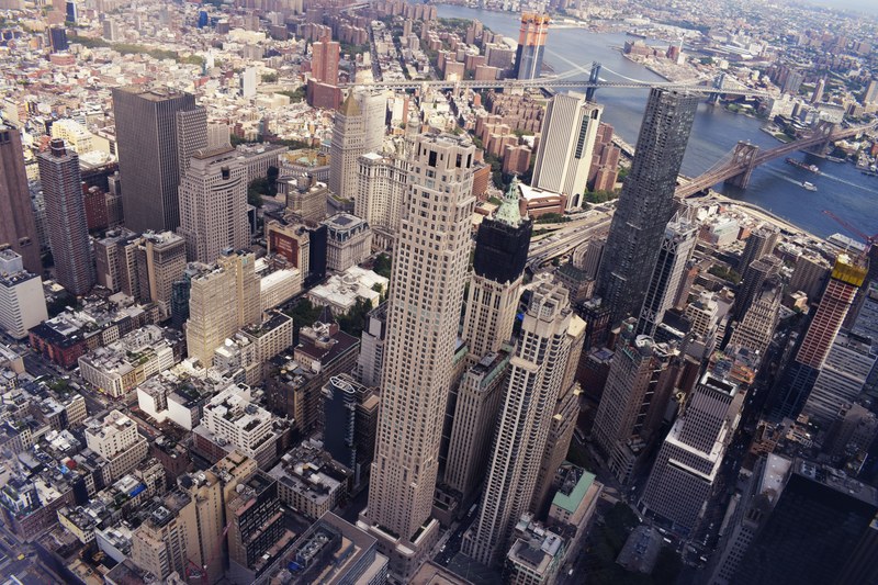 skyscrapers in the skyline of new york with the hudson river at the back, tall urban buildings 4k