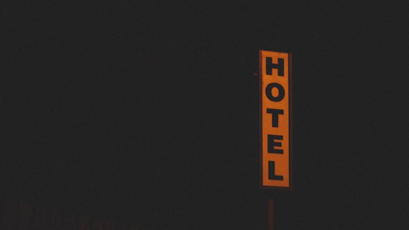 hotel, words, inscription, dark, 4k
