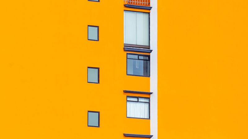 building, wall, windows, yellow, 4k