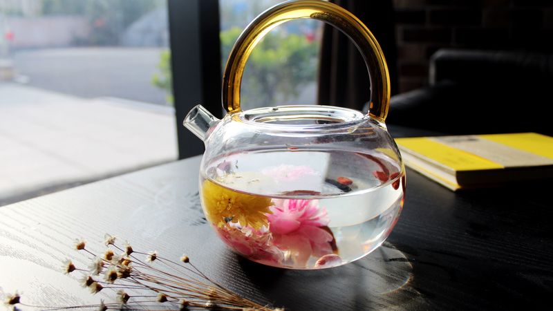 kettle, tea, flowers, 4k