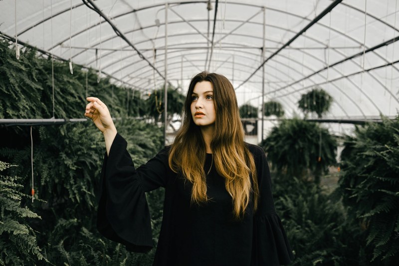 brunette caucasian greenhouse and glasshouse 4k