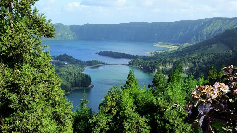 portugal, azores, lake, sky, 4k