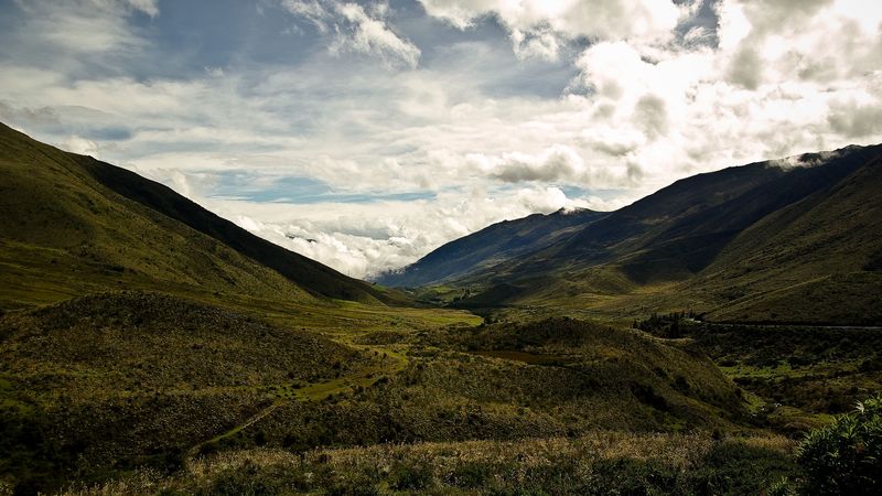 mountains, grass, sky, 4k