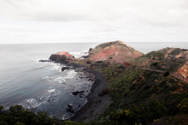 cape schanck coastline view from a hilltop, cliff walk 4k