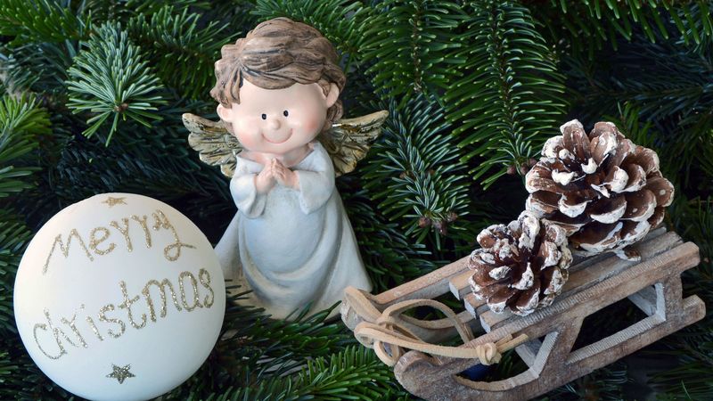 christmas toys, angel, christmas, fir, ball, 4k