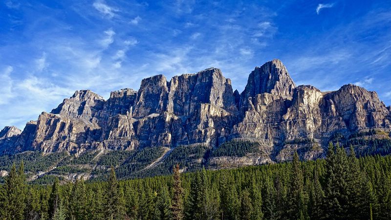 mountains, trees, sky, 4k