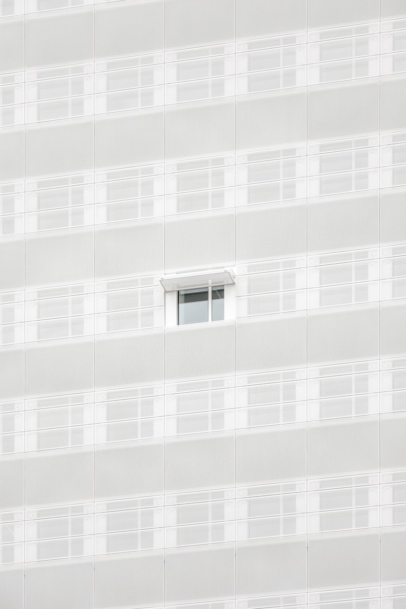 staring at a white building with one window open, _white building open window 4k