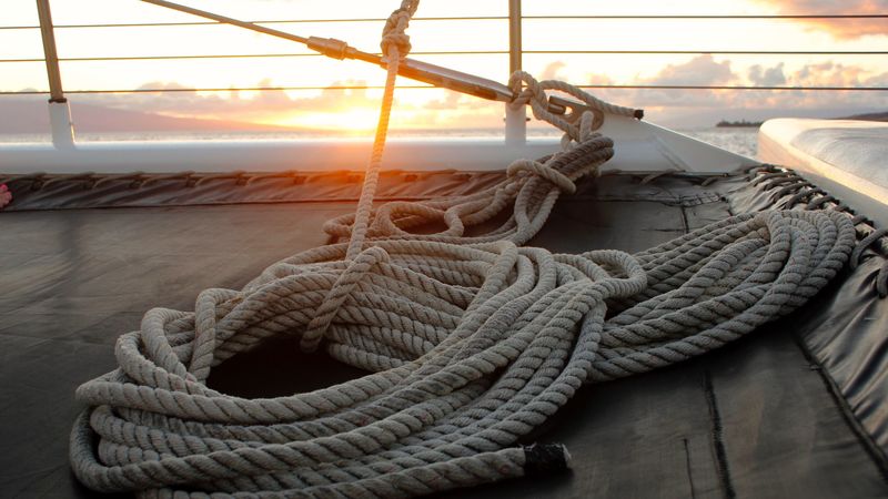 rope, sail, sailing boat, sea, 4k