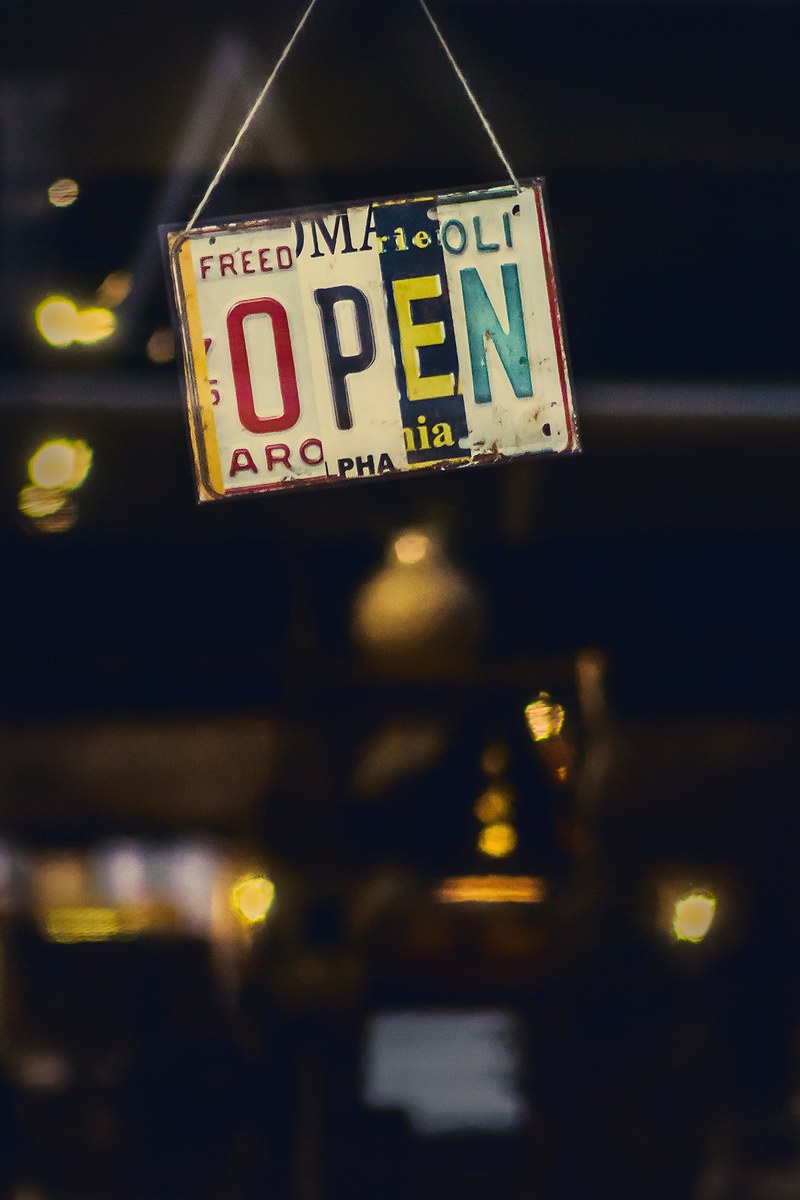 a colorful open sign made from license plates, open sign license plate 4k
