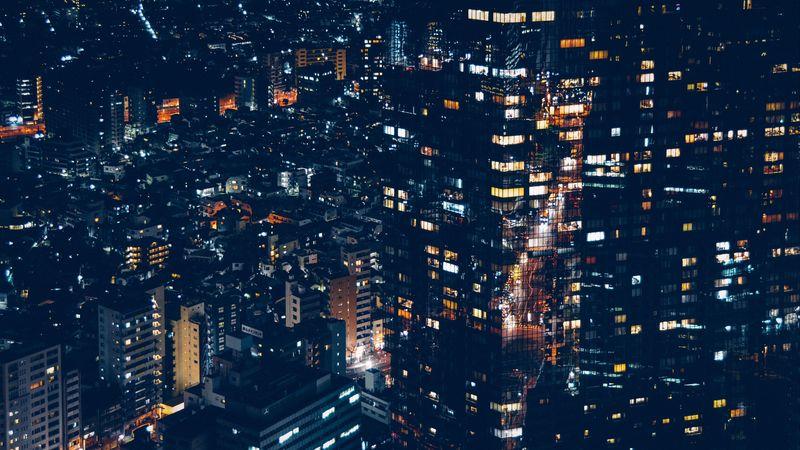 city lights, night, buildings, 4k