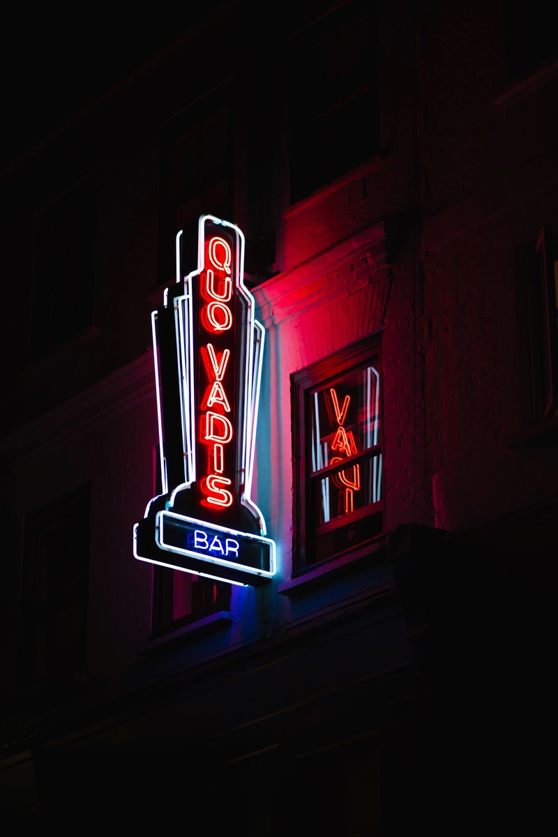 bar neon sign quo vadis and light sign hd, 4k