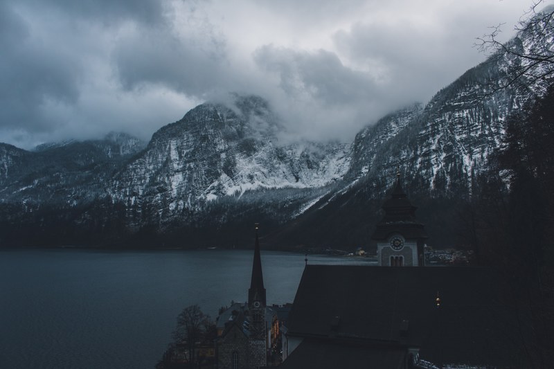 mountain snow cold tone and mist 4k