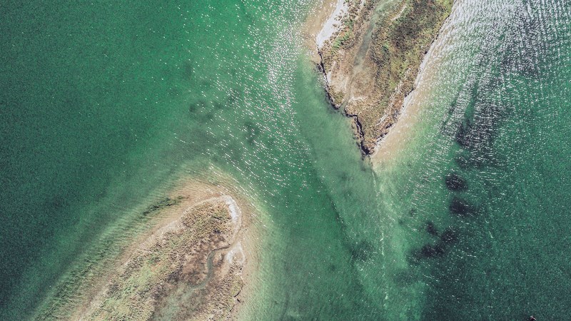 drone view of the passage between two sand banks, two sand banks drone view 4k